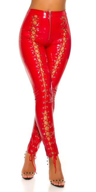 Latex Look pants with lacing Red